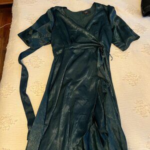 Lulus Green Satin Wrap Dress